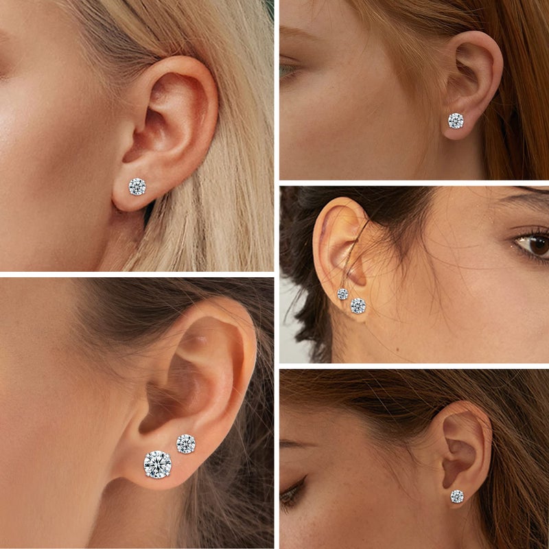 ORAZIO 6Pairs Hypoallergenic Flat Back Earrings 316L Stainless Steel Studs for Sensitive Ears, 3-8mm Cubic Zirconia, Stylish Jewelry for Women Men BF - Image 4